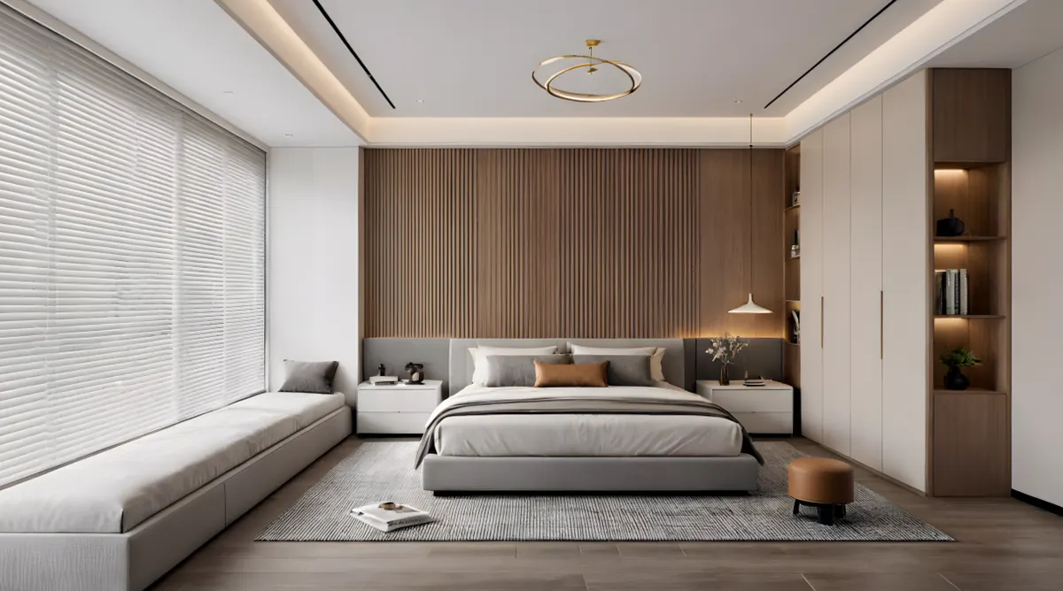 Bedroom with timber wall